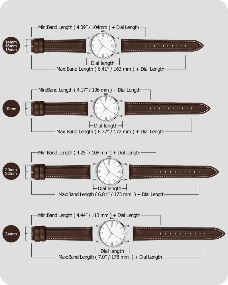 Fullmosa Watch Straps 20mm, Axus Series Leather Strap Replacement Watch Strap with Stainless Steel Metal Clasp for Men Women 14/16/18/20/22/24mm, Dark Brown 20mm - Image 5